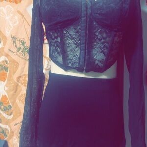 Black Lace Long Sleeve Crop Top